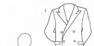 1．具有单排两粒纽扣上衣和5粒纽扣背心的套装的上半部 2．双排2＋2纽扣，带盖衣兜的布莱泽上衣 3．单排3粒纽扣，帖兜运动型上衣